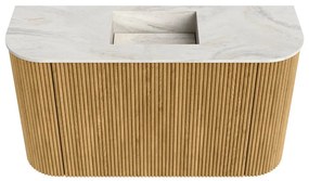 Mondiaz Joya DLux 75cm toiletmeubel ronding links/rechts oak met wastafel faye midden zonder kraangat ostra