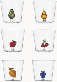 Handgemaakte waterglazen Fruits & Flowers van borosilicaatglas, 6 stuks