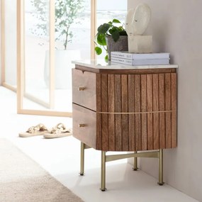 Kare Design Grace Nachtkastje Mangohout En Marmer - 50x35x55cm.