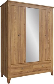 Kledingkast Lirmora 113, Gouden Sibu lariks, 202x144x63cm, 141 kg, Kledingkast deuren: Met scharnieren, Aantal planken: 3, Aantal planken: 3