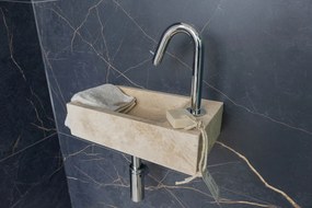 Saniclear White Travertin fonteinset met gebogen kraan in chroom