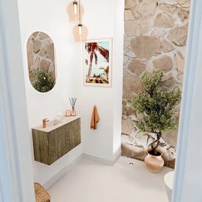 Mondiaz Joya DLux 70cm toiletmeubel ronding rechts dusk met wastafel faye links 1 kraangat frappe