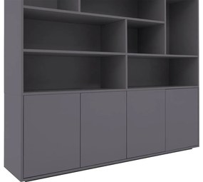 Goossens Basic Buffetkast Madrid, 4 dichte deuren 8 open vakken, donkergrijs melamine, 184 x 191 x 45 cm, elegant chic