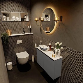 Mondiaz Fowy toiletmeubel 80cm dark grey met antraciete waskom links en kraangat