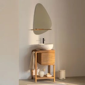 Bradley Teakhouten Badkamermeubelset Onregelmatige In Wit Cement ↔︎40 Cm Fedro & Onregelmatig Met Houten Plank 55x85 Cm Kai - Sklum