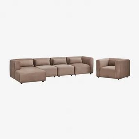 4-delige Modulaire Bank Met Chaise Longue Links En Fogler Fauteuil Corduroy Kameelbruin - Sklum