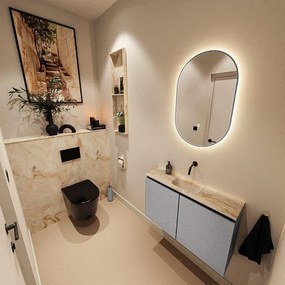 MONDIAZ TURE-DLUX 80cm toiletmeubel Plata. EDEN wastafel Frappe positie midden. Zonder kraangat. TUREDX80PLAM0FRA