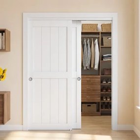 VEVOR schuifdeurset, 2-delig, 1524 mm (dubbele deur 787 mm) x 2032 mm, voor kledingkasten, slaapkamers, inloopkasten, volledig houten constructie met montagerails en vloergeleider, stijlvol en ruimtebesparend.