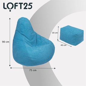 Highback Zitzak Stoel incl. Poef Corduroy Stof - Teal