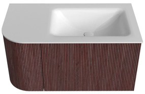 Mondiaz Kurve 85cm badmeubel ronding links ruby met 1 lade en deur en wastafel cloud rechts zonder kraangat