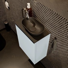 Mondiaz Fowy toiletmeubel 40cm clay met zwarte waskom rechts en kraangat