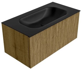 Mondiaz Kurve 90cm badmeubel dusk met 1 lade en wastafel big small midden zonder kraangat urban