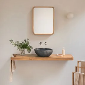 Conjunto Van Meubel 130x45 Cm Hangend In Teakhout Neill Teakhout & Onregelmatige In Zwart Cement ↔︎40 Cm Fedro & Rechthoekig - Sklum