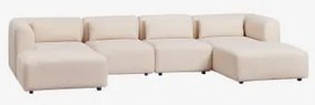 Rechtse Modulaire Chaise Longue Bank Van 4 Delen Met Poef Fogler Teddystof Crème Beige - Sklum