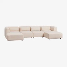 4-delige Chaise Longue Modulaire Bank Met Fogler Poef Chenille Crème Beige - Sklum