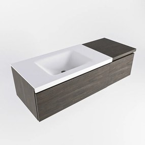 Mondiaz Bukla 120cm badmeubel met module 40 Dark Brown met 2 lades wastafel Cloud links 1 kraangat Talc