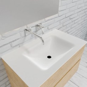 Zaro Valencia Solid Surface badkamermeubel 80cm licht eiken zonder kraangat met 2 lades