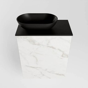 Mondiaz Fowy toiletmeubel 40cm Carrara met zwarte waskom links en kraangat