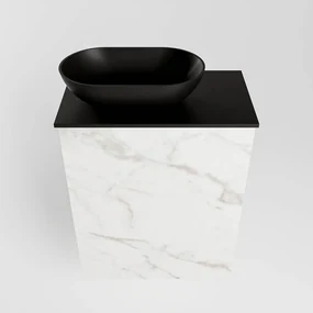 Mondiaz Fowy toiletmeubel 40cm Carrara met zwarte waskom links en kraangat