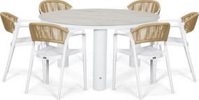 Tuinset Ronde Tuintafel 6 personen 150 cm Kunststof Wit Domani Furniture Toscano/Arancia