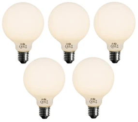Set van 5 E27 dimbare LED lamp opaal G95 5W 450 lm 2700K