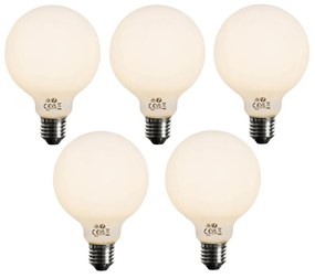 Set van 5 E27 dimbare LED lamp opaal G95 5W 450 lm 2700K