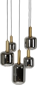 Hanglamp zwart met goud met smoke glas incl. 5 PUCC - Zuzanna