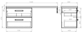 Aqualine Vega 144.5cm badkamermeubel met witte vierkante waskom links wit