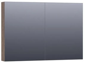 Saniclass Dual Spiegelkast - 100x70x15cm - 2 links- rechtsdraaiende spiegeldeur - MFC - burned bark 7275