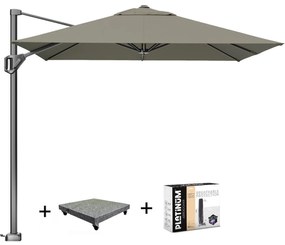 Voyager T1 zweefparasol 250x250 cm taupe met 90KG voet en hoes