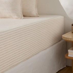 Hoeslaken in gewassen linnen, gestreept, omslag 35 cm, Linot