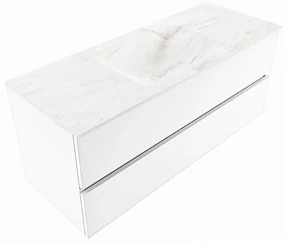 Mondiaz Vica DLux badmeubel 120cm talc 2 lades met wastafel ostra midden zonder kraangat
