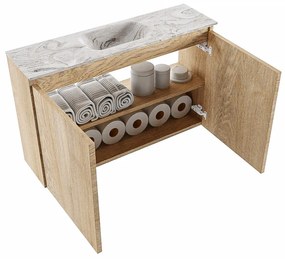 Mondiaz Ture DLux toiletmeubel 80cm washed oak met wastafel glace midden met kraangat