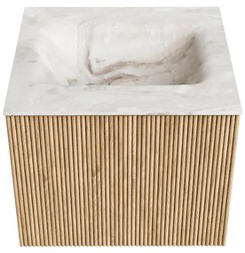 Mondiaz Kurve-dlux 50cm badmeubel oak met 1 lade en wastafel grunne midden zonder kraangat frappe