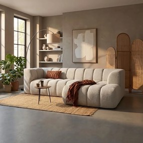 Bank Met Strepen Stiksel Grijsbeige Chaise Longue Rechts