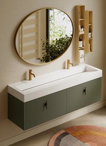 Muebles Calas badmeubel ribbelfront 160cm legergroen met solid surface wastafel met kraangaten
