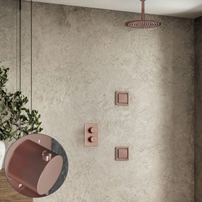 Saniclear Copper Stripes inbouw regendouche 30cm met vierkante massagejets en plafondarm geborsteld koper