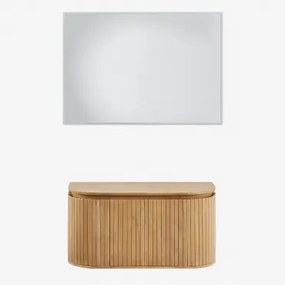 Conjunto Vaniteitmeubel 90x40 Cm Zwevend In Mangohout Analis Mangohout & Zonder Wastafel & Rechthoekige Led En Anticondens 100x70 Cm Riben & Zonder -