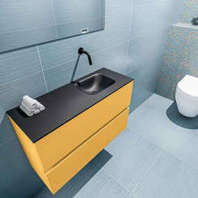 Mondiaz Ada 80cm toiletmeubel ocher met wastafel urban rechts zonder kraangat