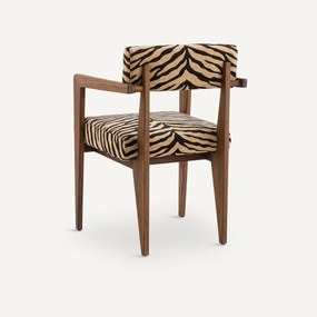 Tafelfauteuil in notenhout, jacquard stof, Izag