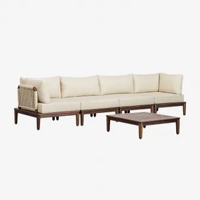 Giulia Tuinset Met Modulaire 4-delige Bank Met 2 Hoekfauteuils En Salontafel In Acacia Beige – Crème - Sklum