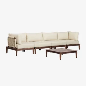 Giulia Tuinset Met Modulaire 4-delige Bank Met 2 Hoekfauteuils En Salontafel In Acacia Beige – Crème - Sklum