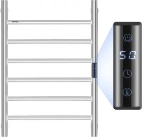 VEVOR Handdoekdroger Radiator Handdoekverwarmer, Verwarmde handdoekradiator met 6 stangen, Waterdichte handdoekverwarmer met timer en LED-display, 5 instelbare temperatuurniveaus, Wandmontage, Zilver