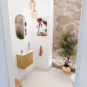 Mondiaz Joya 50cm toiletmeubel ronding rechts oak met wastafel faye links 1 kraangat talc