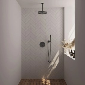 Brauer Stripe inbouw regendouche rond met 25cm hoofddouche, plafondarm en staafhanddouche set 39 gunmetal geborsteld PVD