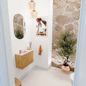 Mondiaz Joya DLux 60cm toiletmeubel ronding rechts oak met wastafel faye links 1 kraangat meli