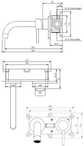 Brauer Gold Edition ColdStart wastafelkraan inbouw gebogen uitloop en rozetten model A1 geborsteld messing PVD
