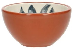 Kom, terracotta, blauw blad, 9,5 x 5 cm
