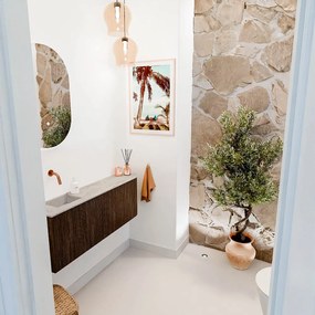 Mondiaz Joya DLux 110cm toiletmeubel ronding rechts walnut met wastafel faye links zonder kraangat glace