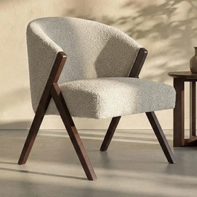 Beige Fauteuil Met Walnoot Hout